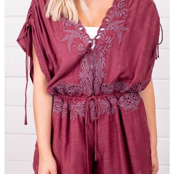 NEW Free People Weila Romper plum Floral Embroidered size XS - Picture 4 of 12